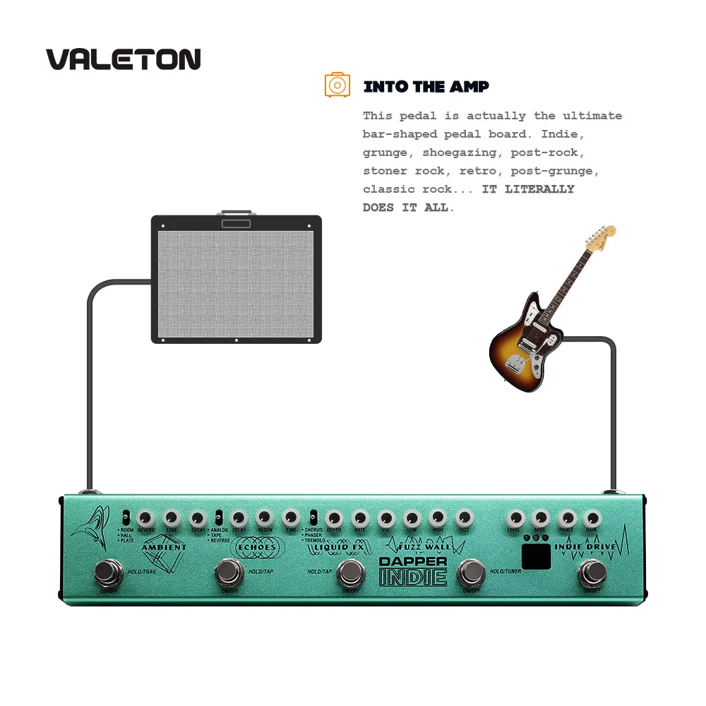 Педаль для гитары Valeton Dapper Indie с эффектами искажения реверберации задержки хора