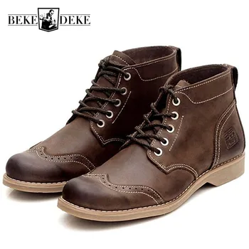 Retro Brogue Knight Boots For Men Breathable Genuine Leather British Ankle Boots Lace Up Casual High Top Safety Zapatos Hombre
Retro Brogue Knight Boots For Men Breathable Genuine Leather British Ankle Boots Lace Up Casual High Top Safety Zapatos Hombre