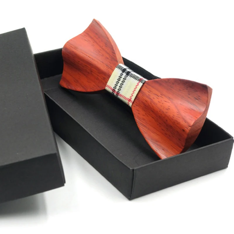 Image RBOCOTT 3D Wooden Bow Tie Men s Red Wedding Bowties With Box Fashion Casual Luxury Black Bow Ties Wood Vintage For Men Accessory