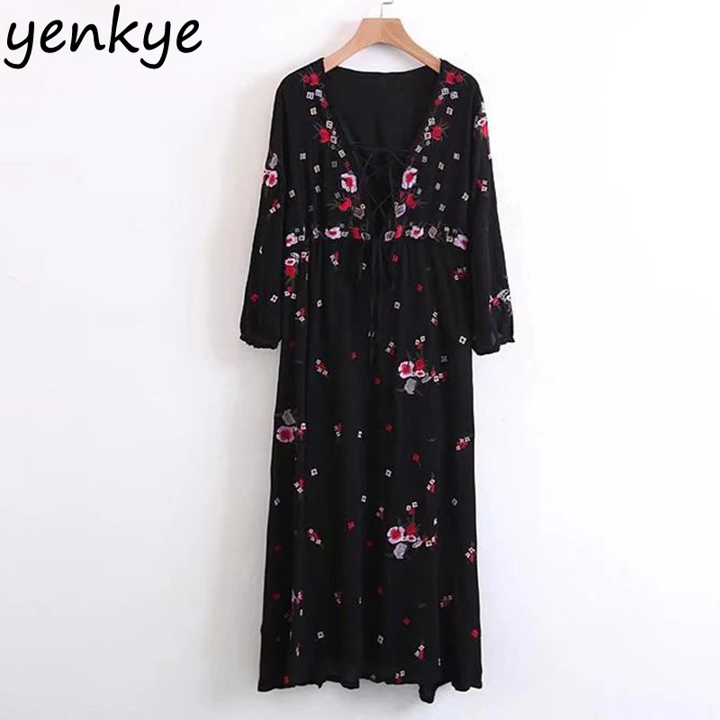 Vintage Women Floral Embroidery Dress Casual Lace Up V Neck High Waist Party Summer Boho Dresses robe longue SDP8369
Vintage Women Floral Embroidery Dress Casual Lace Up V Neck High Waist Party Summer Boho Dresses robe longue SDP8369