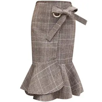 fashion women plaid asymmetric high waist elegant mermaid trumpet skirt 
fashion women plaid asymmetric high waist elegant mermaid trumpet skirt