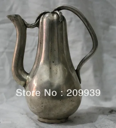00909 Chinese Folk Culture HandMade Silver Bronze statue Pumpkin Flagon wine pot