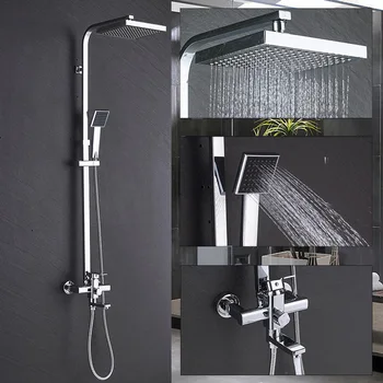Solid Brass Rotatable Mixer Chrome Polish Square Rainfall Shower Faucets Set Water Taps With Handshower For Bathroom Bath Shower 
Solid Brass Rotatable Mixer Chrome Polish Square Rainfall Shower Faucets Set Water Taps With Handshower For Bathroom Bath Shower