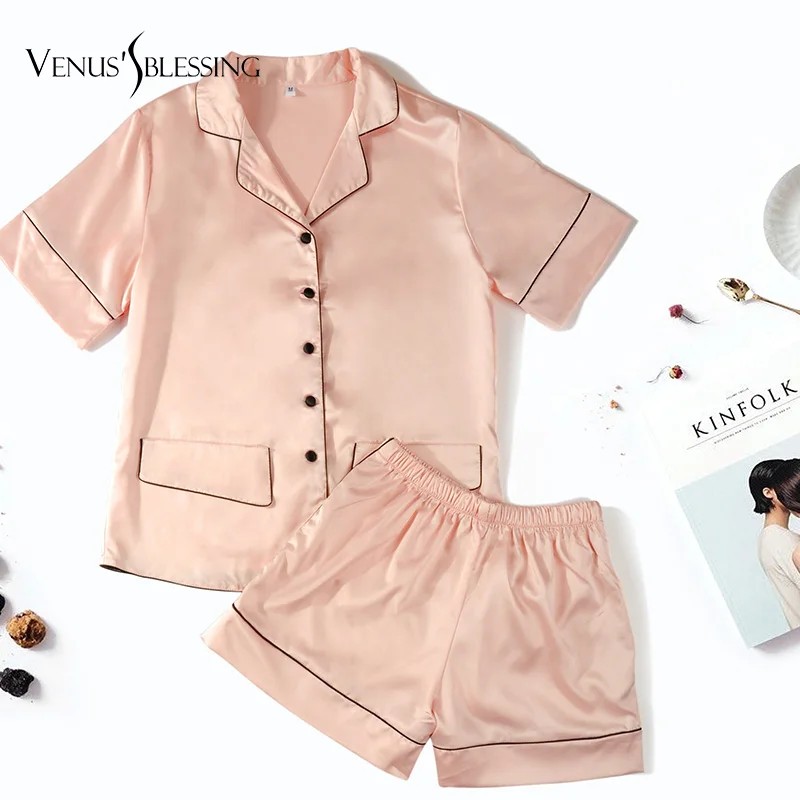 Short Sleeve Ladies Sexy Silk Satin Pajama Set Pyjama Set Pijama Set V-neck Sleepwear Summer Home Wear Sleep Wear For Women
Short Sleeve Ladies Sexy Silk Satin Pajama Set Pyjama Set Pijama Set V-neck Sleepwear Summer Home Wear Sleep Wear For Women