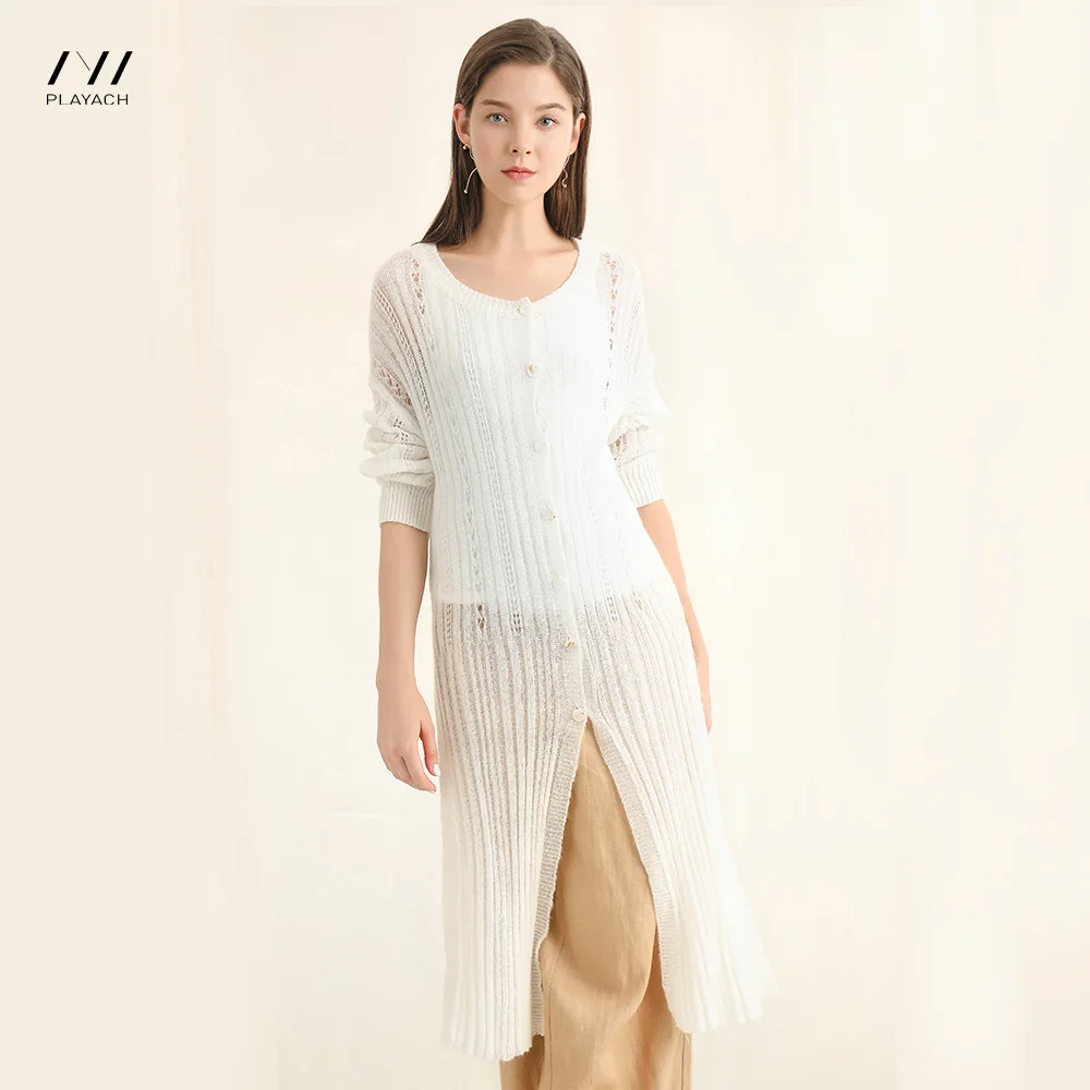 2018 New Autumn Women's Long Cardigan Sweater Coat Fashion Sleeve Casual Wool Sweaters Hollow Out Split Knit YDGAW082403Y |