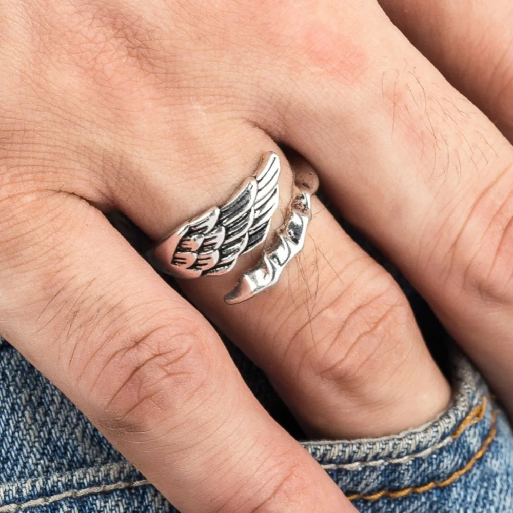 Punk Diameter 16mm Thai Silver Tail Ring For Men Angel Wing Open Ring Fashion Feather Shaped Finger Jewelry
Punk Diameter 16mm Thai Silver Tail Ring For Men Angel Wing Open Ring Fashion Feather Shaped Finger Jewelry