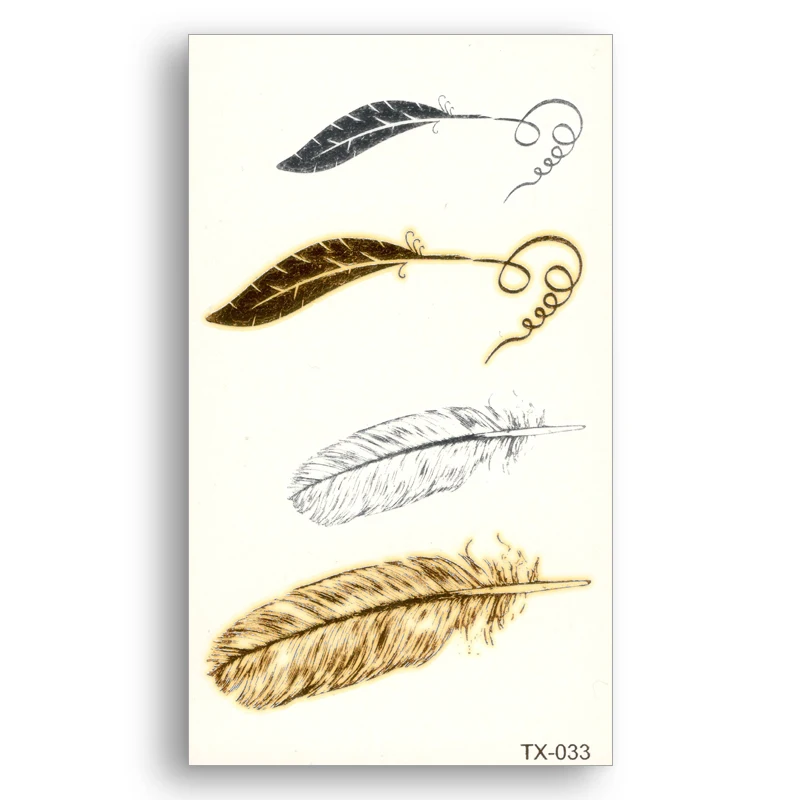 Temporary Fake tattoo Metallic Gold Sliver Waterproof Leaf Feather Stickers Water Transfer Flash Beauty sexy Cool Body Art
Temporary Fake tattoo Metallic Gold Sliver Waterproof Leaf Feather Stickers Water Transfer Flash Beauty sexy Cool Body Art