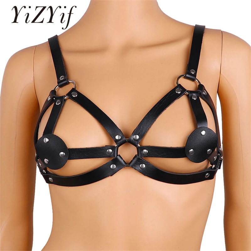 

YiZYiF женский клубный сексуальный бюстгальтер с ремешками из искусственной кожи черного цвета на груди Бюст портупея пояс для ролевых игр пояс с подвязками для женщин