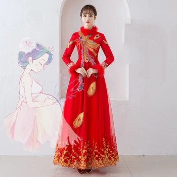 winter warm long sleeve red Embroidery Phoenix improved cheongsam traditional woolen collar slim full length wedding dress 4XL
winter warm long sleeve red Embroidery Phoenix improved cheongsam traditional woolen collar slim full length wedding dress 4XL