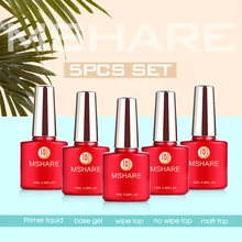 MSHARE פריימר בסיס מעיל עליון ארוך זמן Shinning לספוג את ג 'ל לק לא דביק שכבה ללא ניקוי 5 pcs סט(China)