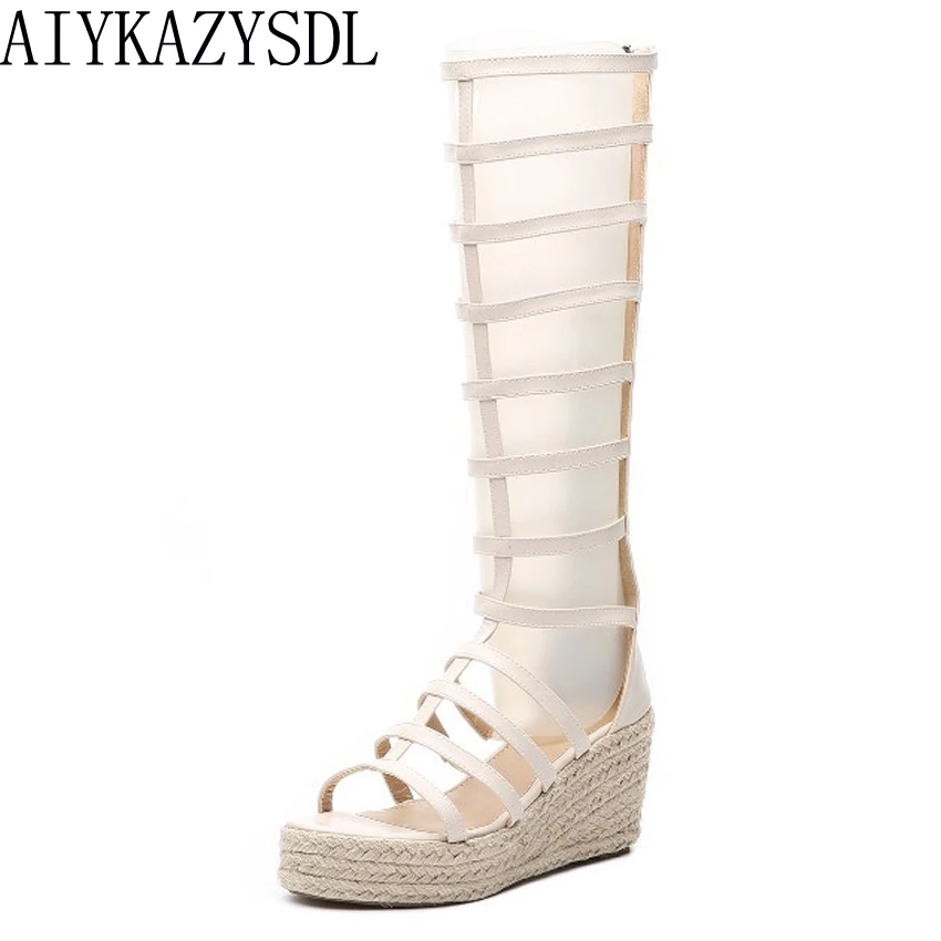 AIYKAZYSDL 2018 Gladiator Sandals PU Leather Open Toe Strappy Hemp Straw Rope Fisherman Shoes Summer Bootie Platform Wedge Heels
AIYKAZYSDL 2018 Gladiator Sandals PU Leather Open Toe Strappy Hemp Straw Rope Fisherman Shoes Summer Bootie Platform Wedge Heels