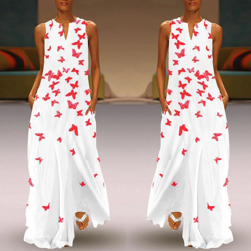 Summer Womens models catwalk fashion long dress summer womens sleeveless V-neck blend butterfly print white womens dress
Summer Womens models catwalk fashion long dress summer womens sleeveless V-neck blend butterfly print white womens dress
