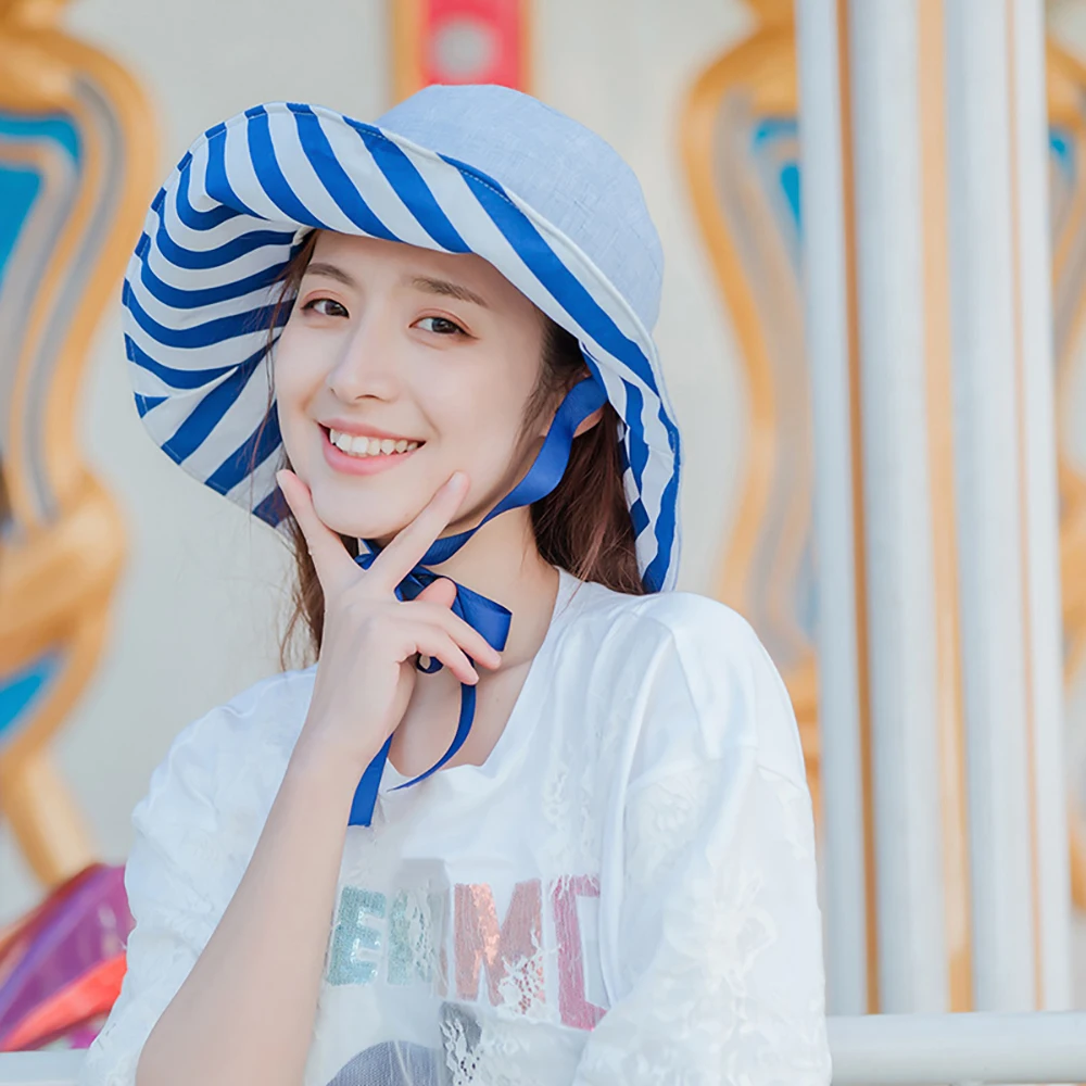 56-58cm Beach Sun Cap Summer Lady Wide Brim Fisherman Hat Women Casual Sunscreen Foldable Double-sided Striped Bucket Hat Plus
56-58cm Beach Sun Cap Summer Lady Wide Brim Fisherman Hat Women Casual Sunscreen Foldable Double-sided Striped Bucket Hat Plus