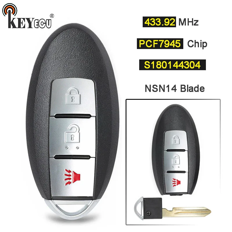 KEYECU 433.92MHz PCF7945 Chip S180144304 Replacement Smart Remote Car Key Fob 3 Button For Nissan Pathfinder Murano Titan XD
KEYECU 433.92MHz PCF7945 Chip S180144304 Replacement Smart Remote Car Key Fob 3 Button For Nissan Pathfinder Murano Titan XD