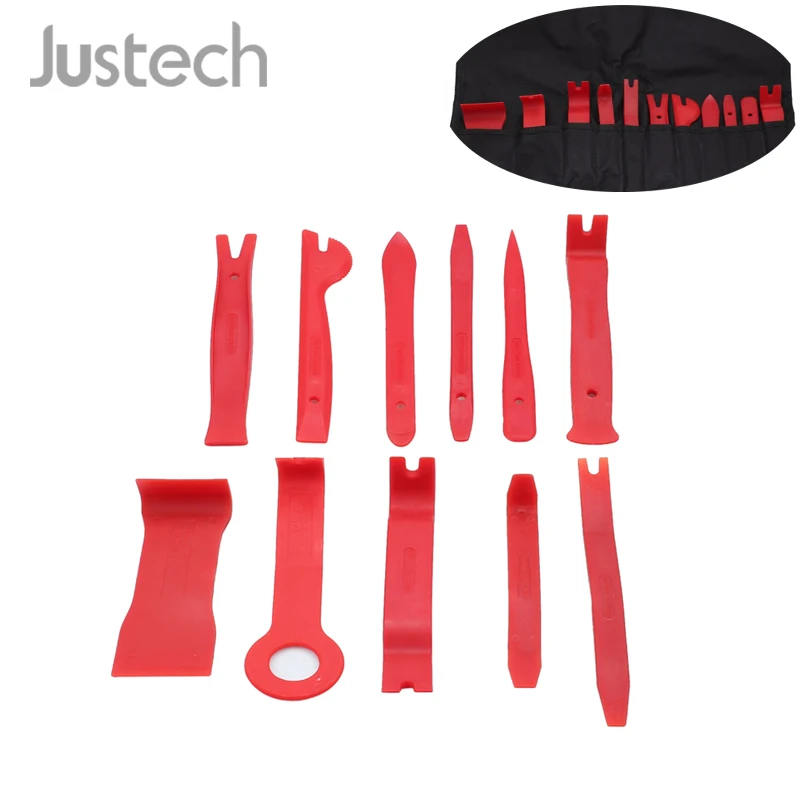 

Justech 11 Pcs Car audio Trim Removal Tool Kit Upholstery Trim Moldings Pry Clip Dash Door Panel Wide Pull Type Tools