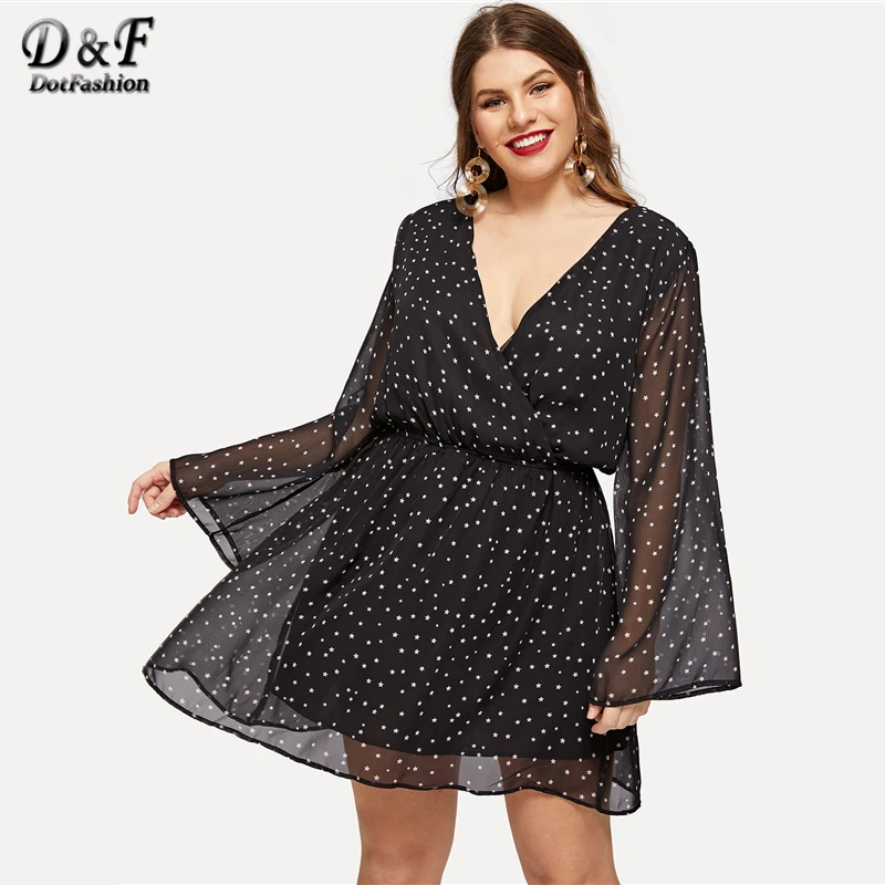 Dotfashion Plus Size Black Surplice Neck Dot Dress Women Autumn 2019 Clothes A Line Casual Spring Knee Length High Waist Dress
Dotfashion Plus Size Black Surplice Neck Dot Dress Women Autumn 2019 Clothes A Line Casual Spring Knee Length High Waist Dress