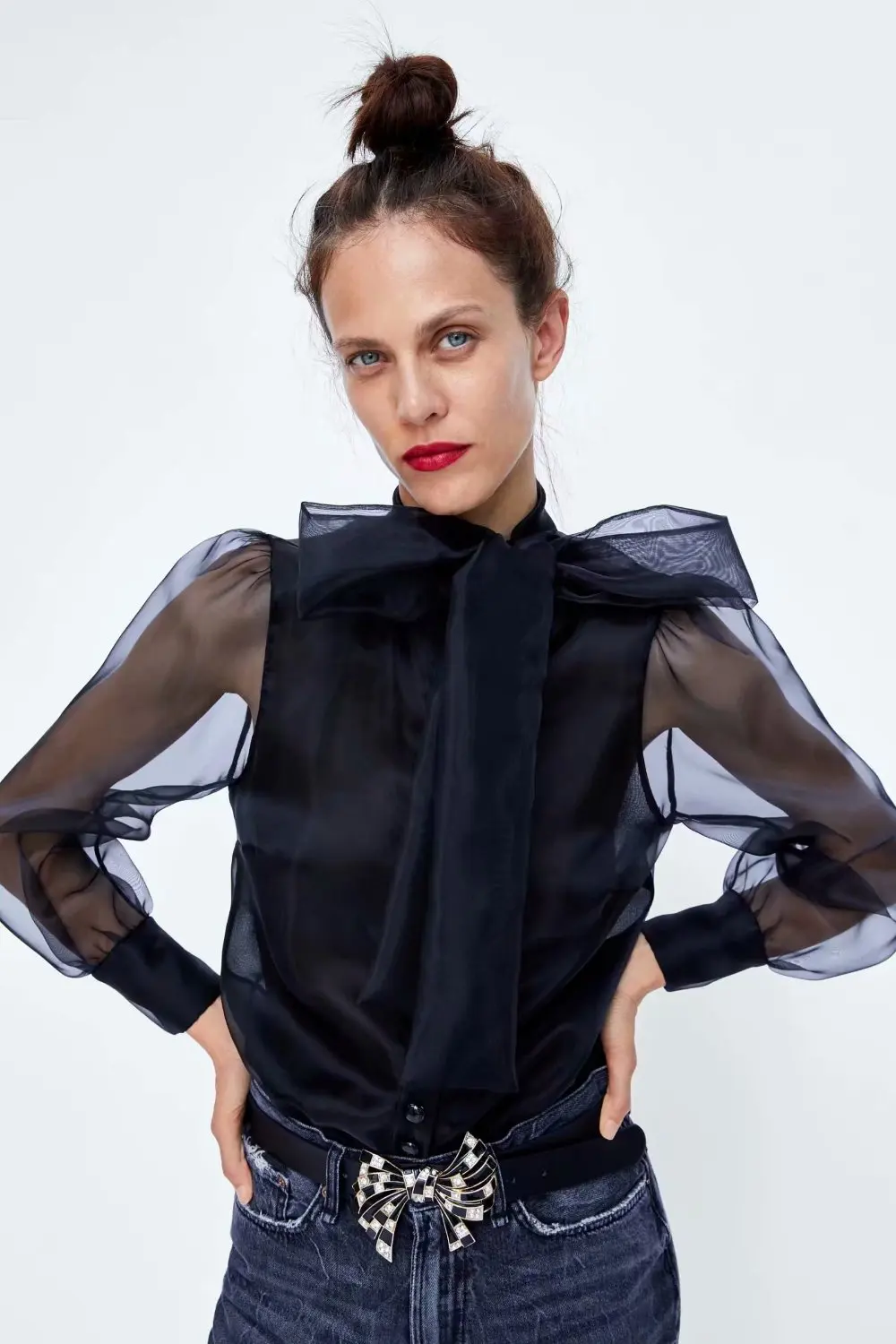 Черная шифоновая блузка Zara