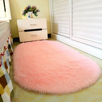 

Home thickened hairy children's room crawling living room bedroom full of coffee table tatami Pink Carpet Cute oval bedside mat