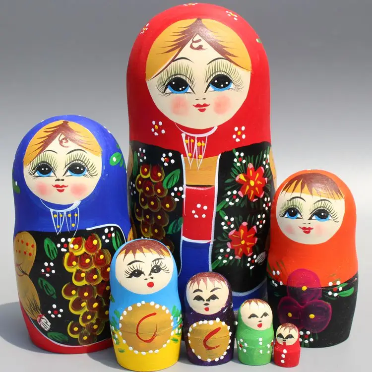 Фото Креативное домашнее украшение 7 шт. Деревянные российские куклы-гнезда ручная