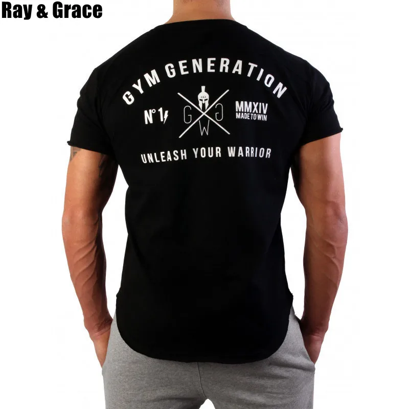 Фото RAY GRACE Summer Men's Sports Running T-shirts Gyms Athletic Bodybuilding Jogging Fitness Breathable Muscle Short Sleeve T-shirt | Спорт и