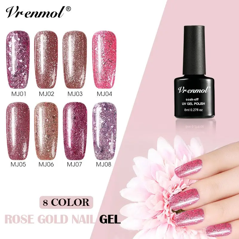 Vrenmol 8 Colors Glitter Rose Gold Nail Gel Professional Nail Art UV Gel Lacquer Hybrid Platinum Paints Acrylic Permanent Enamel
Vrenmol 8 Colors Glitter Rose Gold Nail Gel Professional Nail Art UV Gel Lacquer Hybrid Platinum Paints Acrylic Permanent Enamel