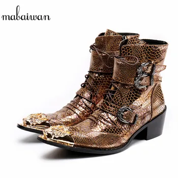 Mabaiwan 2018 Punk Genuine Leather Men Shoes Ankle Boots Slipper Pointed Toe Lace Up Shoes Men's High Top Military Cowboy Boots 
Mabaiwan 2018 Punk Genuine Leather Men Shoes Ankle Boots Slipper Pointed Toe Lace Up Shoes Men's High Top Military Cowboy Boots