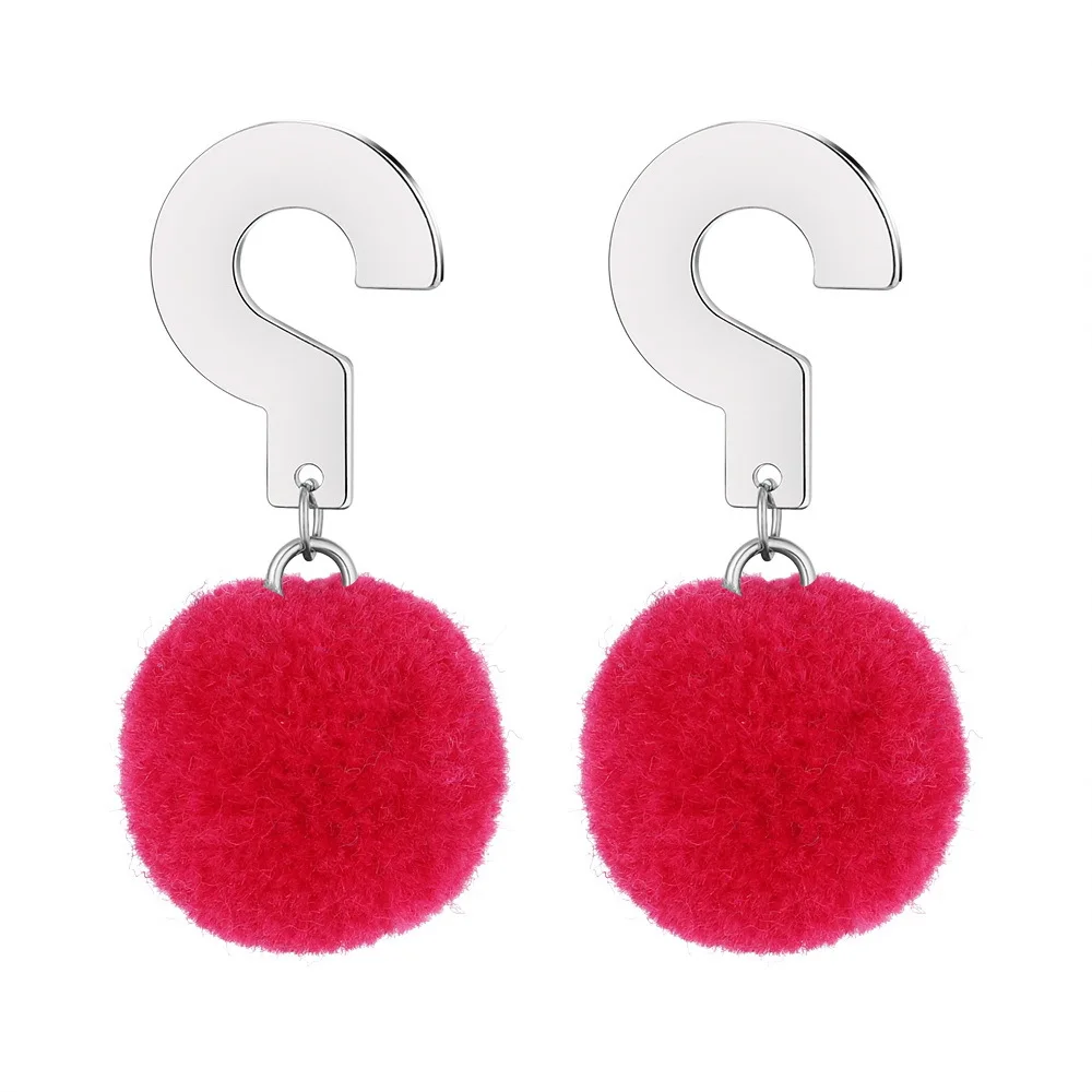 Doreen Box Fashion Stud Earrings Exaggerated Vintage For Women Question Mark-Shaped Hand Made Plush Ball Party Jewelry 1 Pair | Украшения и