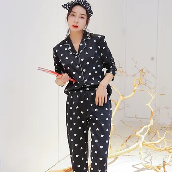 Black Print Love 2PCS Shirt&pant Satin Women Casual Lounge Pajamas Sleepwear Home Clothes Turn-down Collar Sleep Set Nighgown
Black Print Love 2PCS Shirt&pant Satin Women Casual Lounge Pajamas Sleepwear Home Clothes Turn-down Collar Sleep Set Nighgown