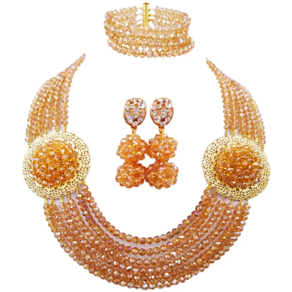 Fashion Champagne Gold AB African Beads Jewelry Set Crystal Beaded Strand Necklace Earrings Sets Wedding Accessories 6LPH01
Fashion Champagne Gold AB African Beads Jewelry Set Crystal Beaded Strand Necklace Earrings Sets Wedding Accessories 6LPH01