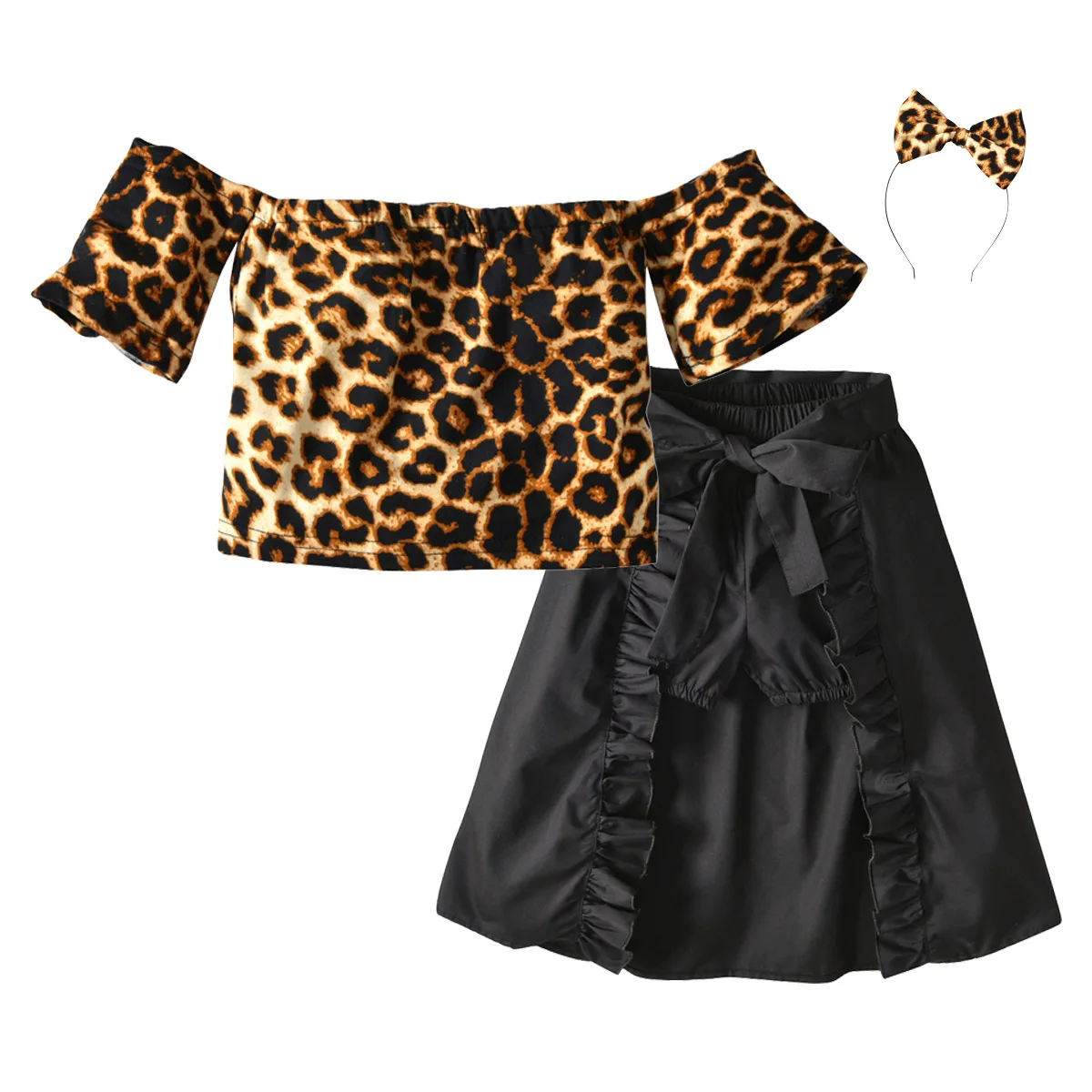 Summer Girls Clothing Set Leopard Shirt + Shorts + Skirt + Headband 4PCS Children Set Kids Clothes 
Summer Girls Clothing Set Leopard Shirt + Shorts + Skirt + Headband 4PCS Children Set Kids Clothes