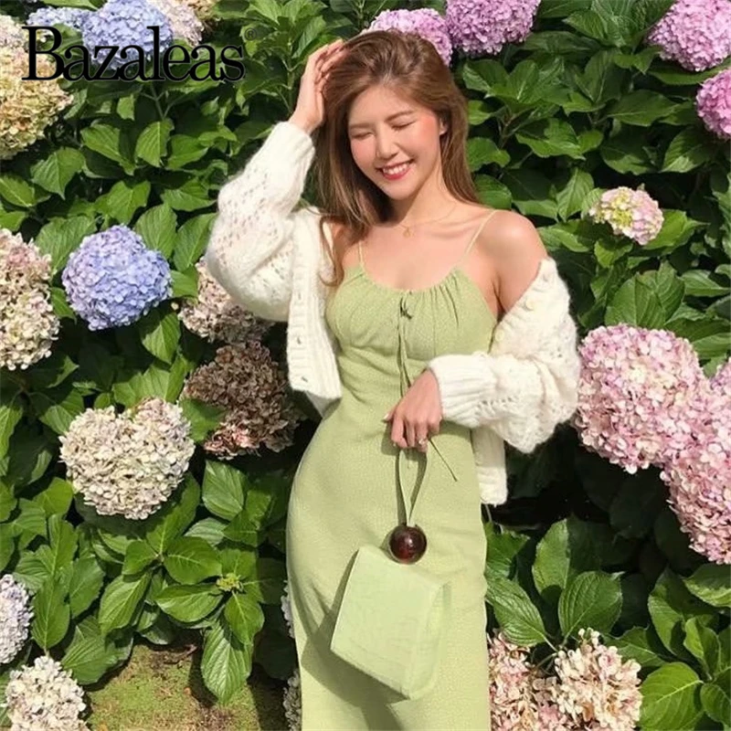 Bazaleas Vintage Anise dots Print Green summer Dress France Spaghetti straps Midi Dress Fashion vestidos Slim drop shipping
Bazaleas Vintage Anise dots Print Green summer Dress France Spaghetti straps Midi Dress Fashion vestidos Slim drop shipping