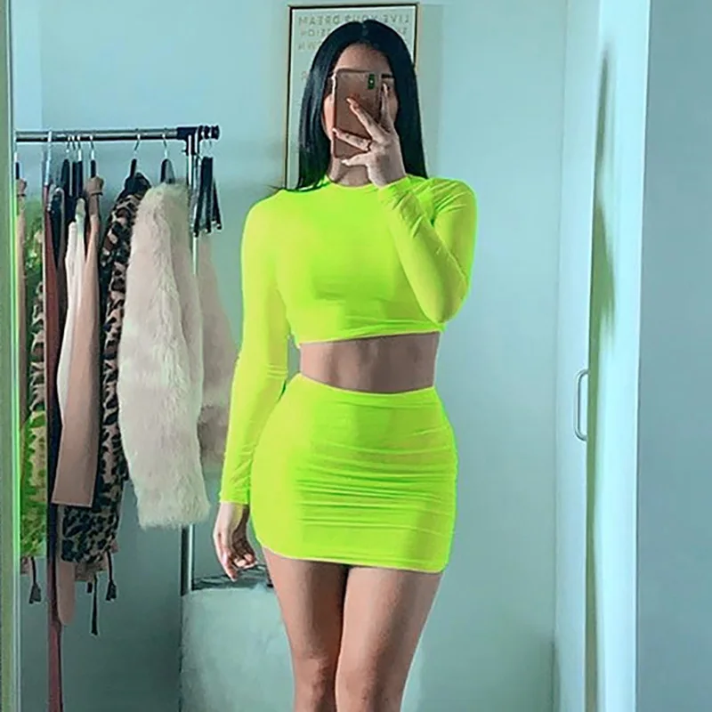 Shinny Neon Green Two Pieces Skirt Set Women Mesh Two Piece Dress See Through Long Sleeve Top and Skirt Set Ladies Skirt Suit
Shinny Neon Green Two Pieces Skirt Set Women Mesh Two Piece Dress See Through Long Sleeve Top and Skirt Set Ladies Skirt Suit