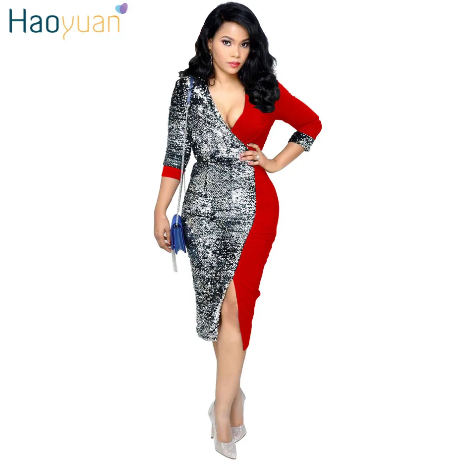 HAOYUAN Sexy Sequin Dress Women Clothes 2019 New Arrival Black Red Bodycon Bandage Dress OL Office Night Club Midi Party Dresses
HAOYUAN Sexy Sequin Dress Women Clothes 2019 New Arrival Black Red Bodycon Bandage Dress OL Office Night Club Midi Party Dresses