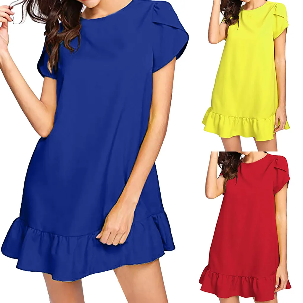 Women's round neck dress 2019 ladies casual petals solid color short-sleeved ruffled hem vestido verano mujer
Women's round neck dress 2019 ladies casual petals solid color short-sleeved ruffled hem vestido verano mujer