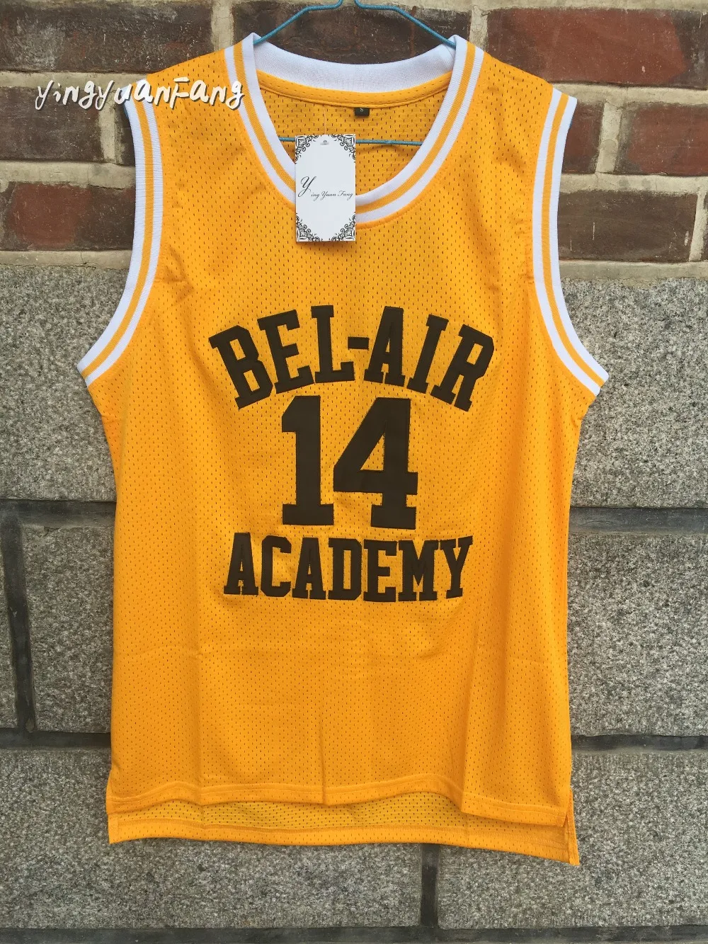 

The Fresh Prince of Basketball Jersey Yellow Bel-Air Academy 14 Will Smith 25 Carlton Banks Stitched Green Black