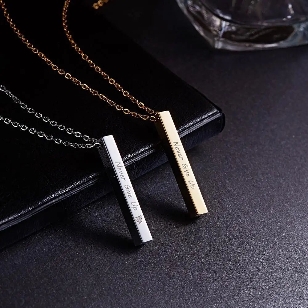 Simple Personalized Stainless Steel Vertical Bar Necklaces Engraved Never Give UP Inspirational ID Pendent Necklace Jewelry Gift
Simple Personalized Stainless Steel Vertical Bar Necklaces Engraved Never Give UP Inspirational ID Pendent Necklace Jewelry Gift
