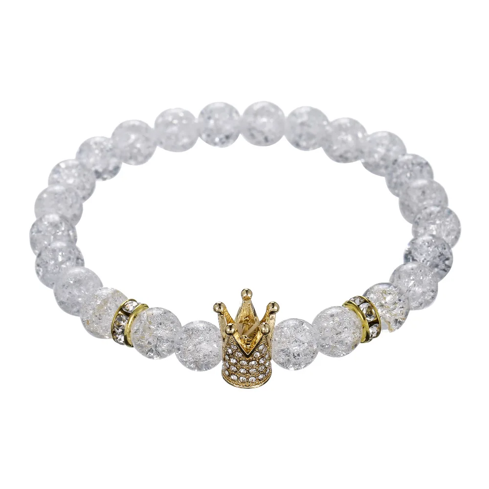 Trendy Imperial Gold CZ Crown Charm Bracelets White Glass Stone Beads Bracelet Bangle For Women Men Jewelry pulsera hombres
Trendy Imperial Gold CZ Crown Charm Bracelets White Glass Stone Beads Bracelet Bangle For Women Men Jewelry pulsera hombres