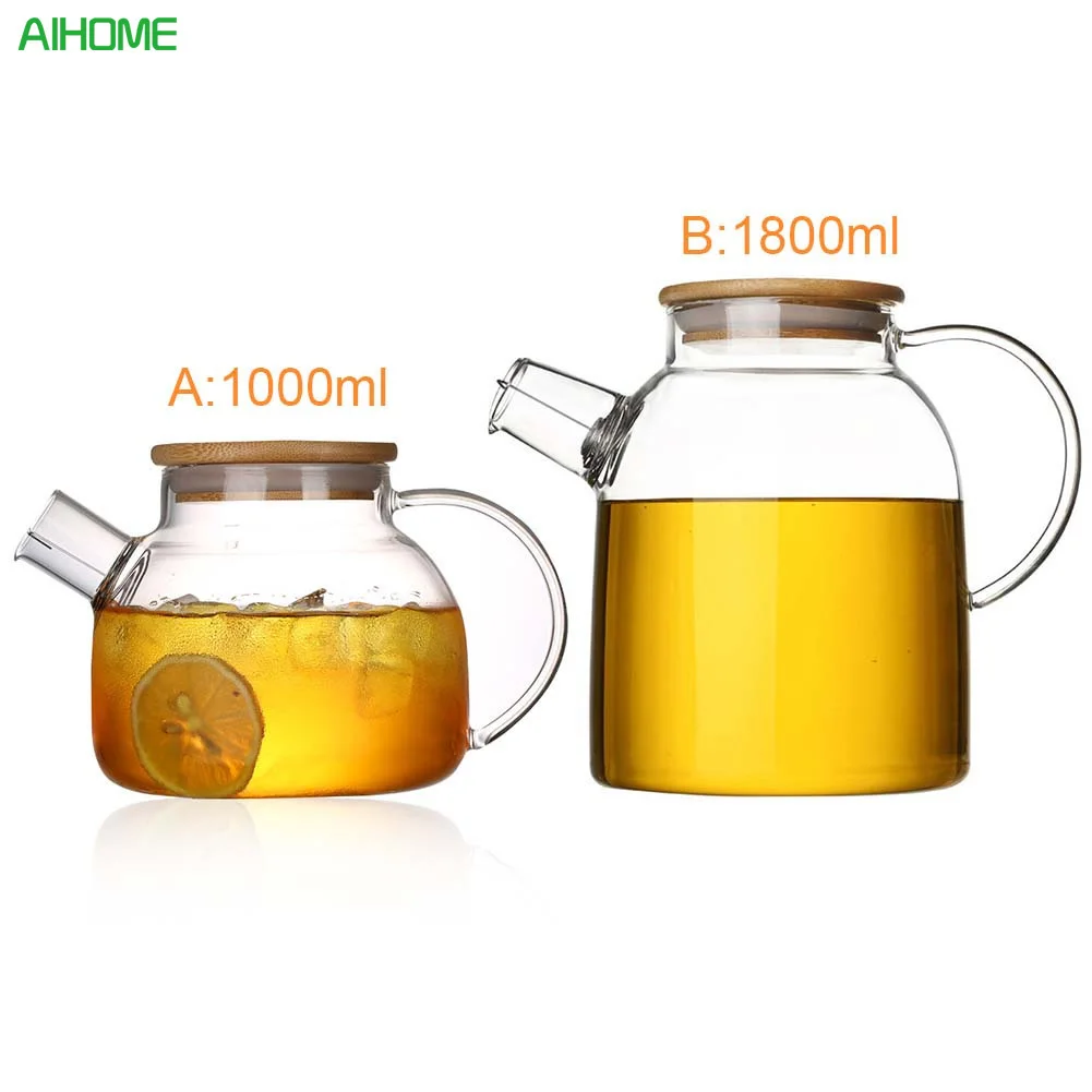 Glass Kettle Water Jug Heat Resistant Flower Teapot with Bamboo Lid Stainless Steel Filter Clear Juice Container 1000ml/1800ml
Glass Kettle Water Jug Heat Resistant Flower Teapot with Bamboo Lid Stainless Steel Filter Clear Juice Container 1000ml/1800ml