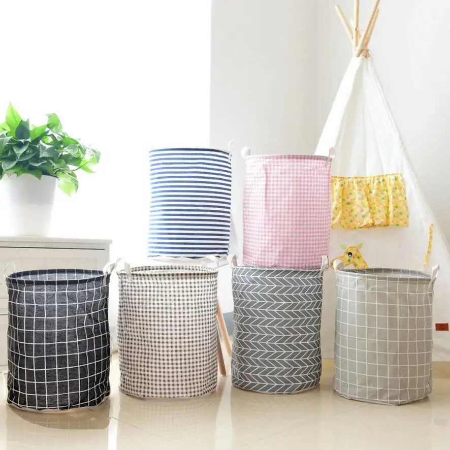 

New lattice Waterproof Laundry Hamper stripe clothes Storage Baskets Home decoration storage barrel kids toy organizer basket