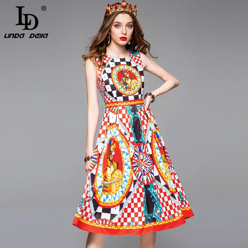 LD LINDA DELLA 2018 Fashion Designer Summer Dress Women's Sleeveless Tank Crystal Beading Warrior Pattern Printed Vintage Dress
LD LINDA DELLA 2018 Fashion Designer Summer Dress Women's Sleeveless Tank Crystal Beading Warrior Pattern Printed Vintage Dress