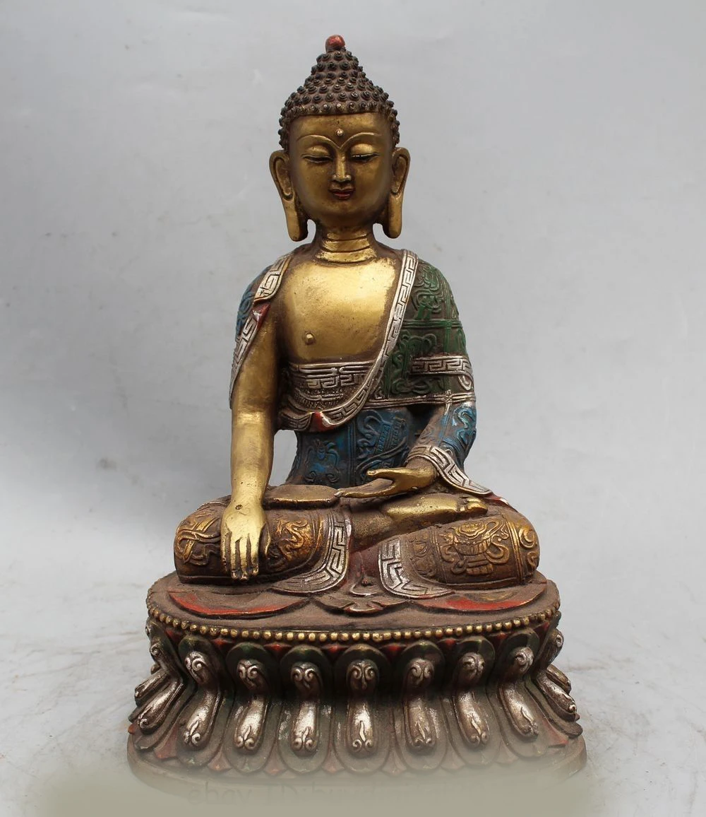 DS 11" Old Tibet Buddhism Bronze 8 treasure Sakyamuni Shakyamuni Amitabha Buddha