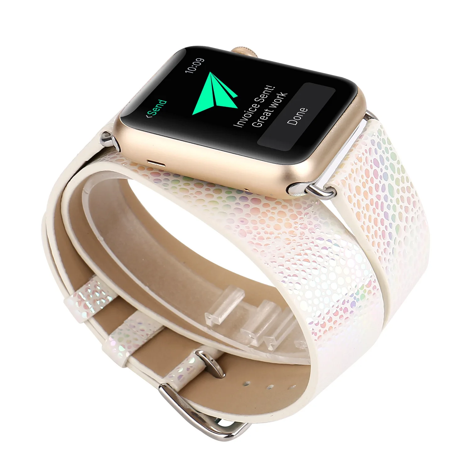 Original Design Light Colourful Watchband For Apple Watch 44Mm/ 40Mm/ 42Mm/ 38Mm Bands Double Belt Genuine Leather Bracelet For Iwatch