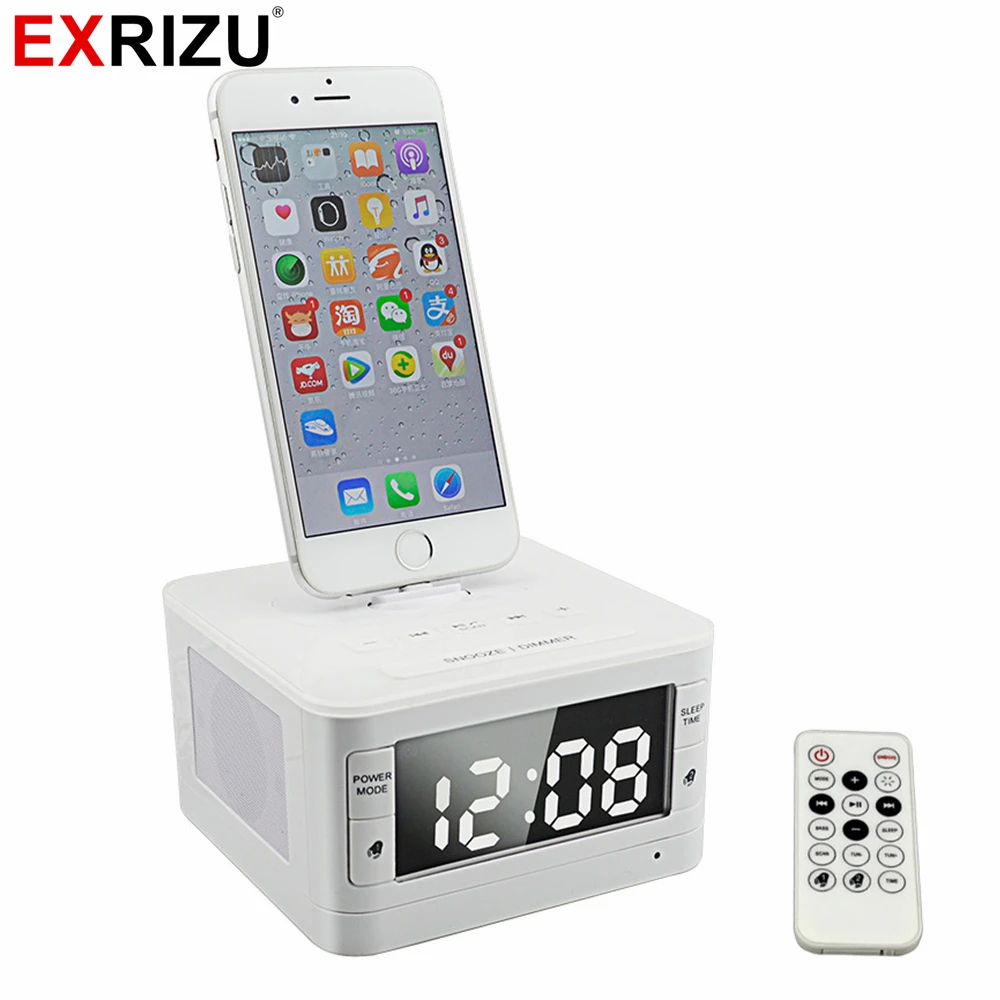 EXRIZU T7 8 Pin Portable Audio Music Bluetooth Speaker Fm Radio Alarm Clock Charger Dock Station for iPhone 8 7 6 6s Plus SE 5S
EXRIZU T7 8 Pin Portable Audio Music Bluetooth Speaker Fm Radio Alarm Clock Charger Dock Station for iPhone 8 7 6 6s Plus SE 5S