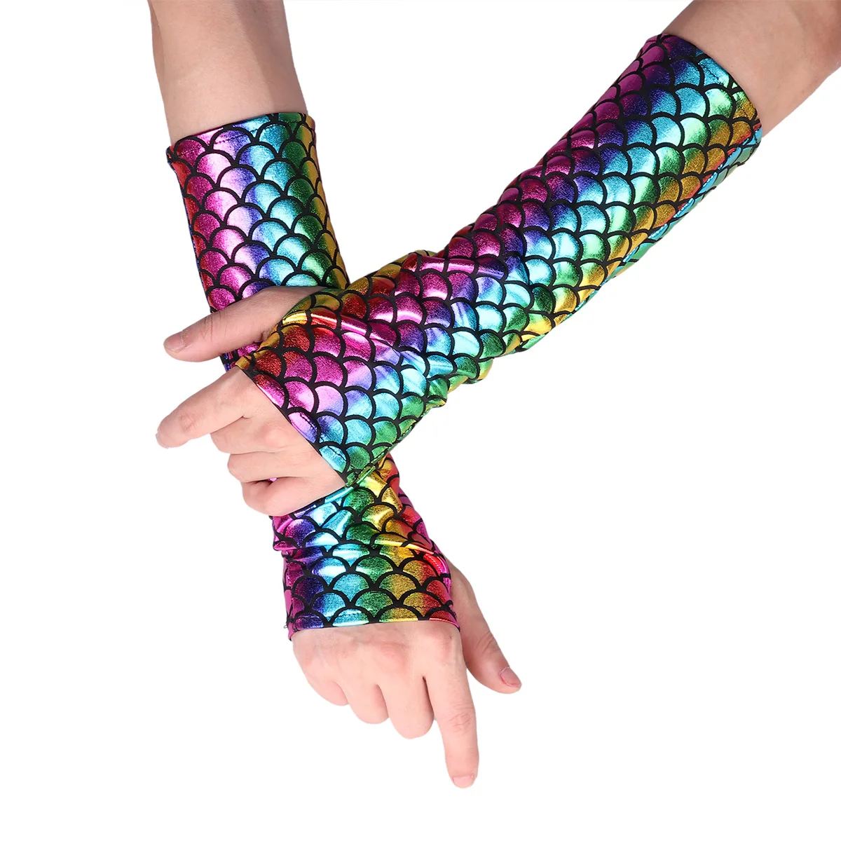 Women Mermaid Long Gloves Arm Sleeves Fish Scale Pattern Printed Fingerless Adult Halloween Party Costume Accessory Party Gloves
Women Mermaid Long Gloves Arm Sleeves Fish Scale Pattern Printed Fingerless Adult Halloween Party Costume Accessory Party Gloves