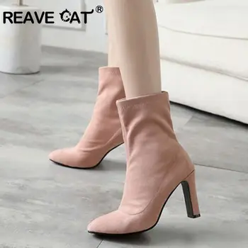 REAVE CAT Shoes women Ankle boots Slip on Sock boots Pointed toe Solid Botas feminino mujer Thick heel botte femme hiver A1446
REAVE CAT Shoes women Ankle boots Slip on Sock boots Pointed toe Solid Botas feminino mujer Thick heel botte femme hiver A1446
