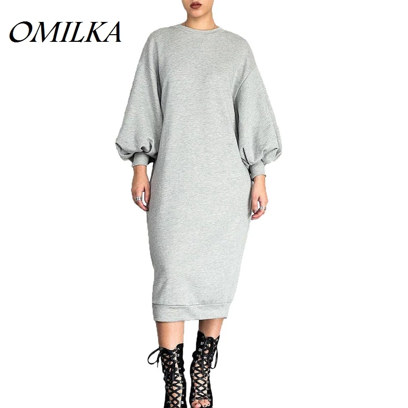OMILKA 2018 Autumn Winter Women Lantern Sleeve O Neck Dress Casual Black Gray Loose Club Party Plus Size Midi Sweatshirt Dress
OMILKA 2018 Autumn Winter Women Lantern Sleeve O Neck Dress Casual Black Gray Loose Club Party Plus Size Midi Sweatshirt Dress