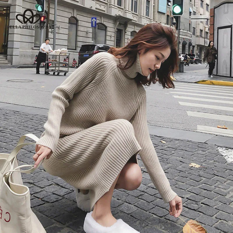 Bella Philosophy 2018 Autumn and winter solid color knit cotton sweater dress women fashion loose turtleneck pullover
Bella Philosophy 2018 Autumn and winter solid color knit cotton sweater dress women fashion loose turtleneck pullover