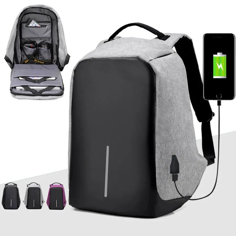 Image Black Laptop Backpack Waterproof Men s Backpacks Large Capacity School Bag Travel Rucksack Anti theft External USB Charging Port