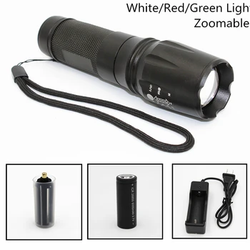 

Tactical LED Flashlight 1000LM XML T6 Q5 R5 Zoomable 5 Modes Aluminum 878 Torch Use AAA/18650/26650 White/Red/Green Light