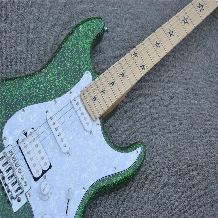 Big particle silver powder green, high quality electric guitar, factory wholesale
Big particle silver powder green, high quality electric guitar, factory wholesale